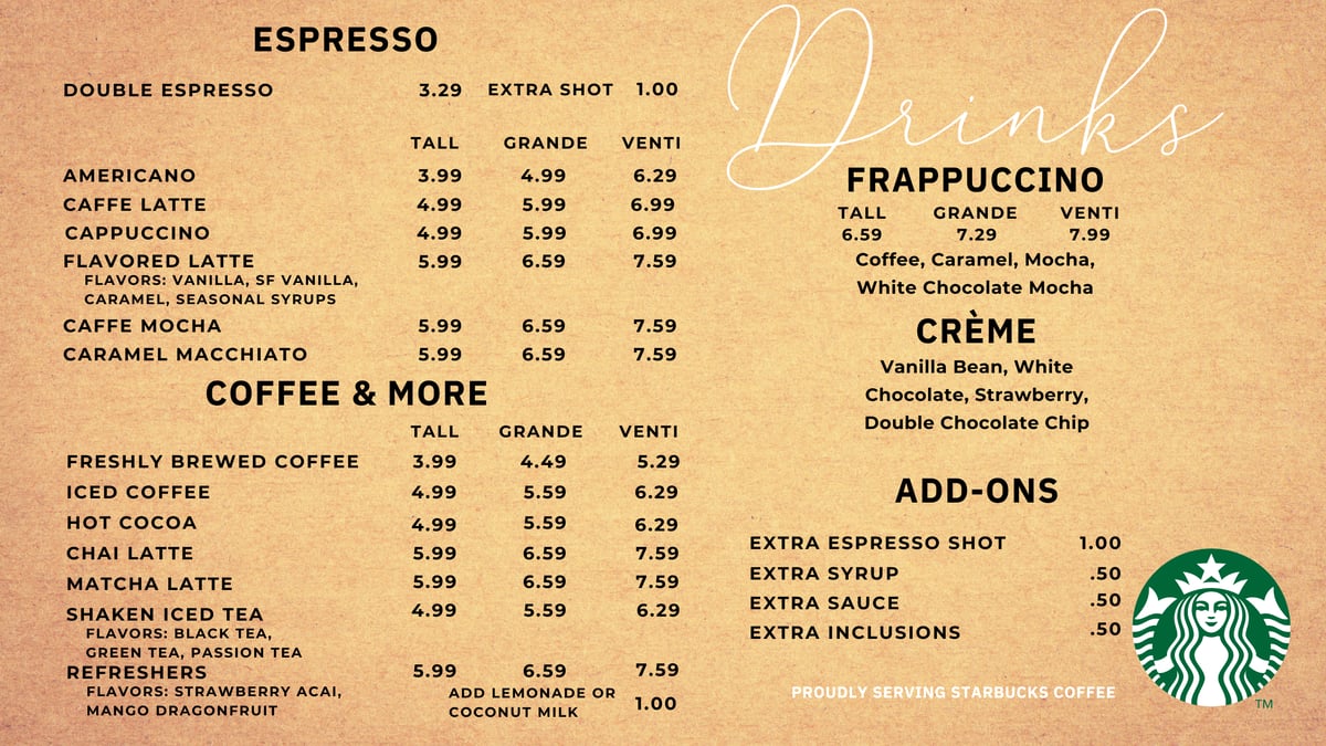 Safari Cafe Menu