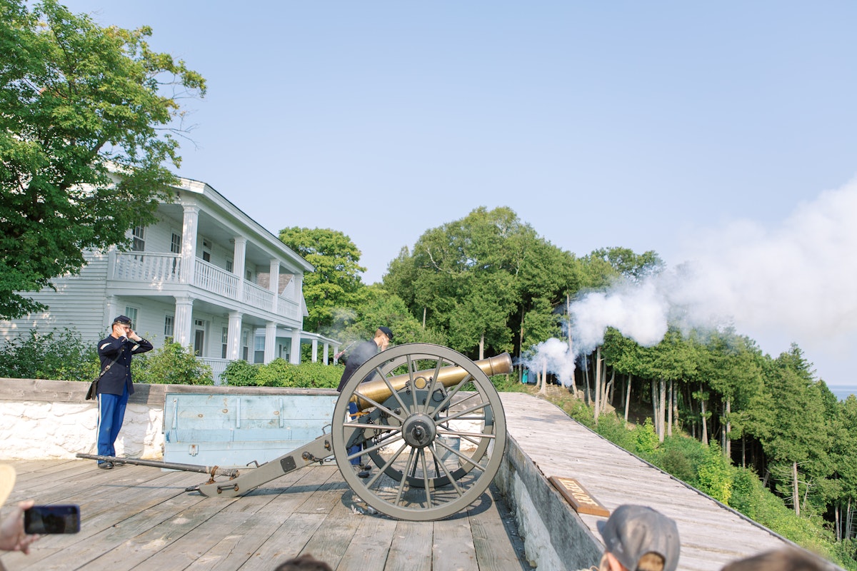 Photo of Cannon Firing Demonstration followed by Hospital Corps at Fort Mackinac Program